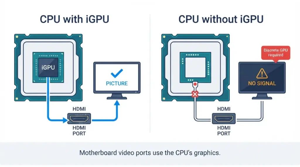 No Display from motherboard HDMI when the CPU has no integrated graphics