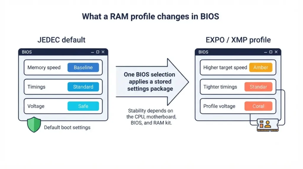 EXPO and XMP BIOS memory profile compared with JEDEC default settings