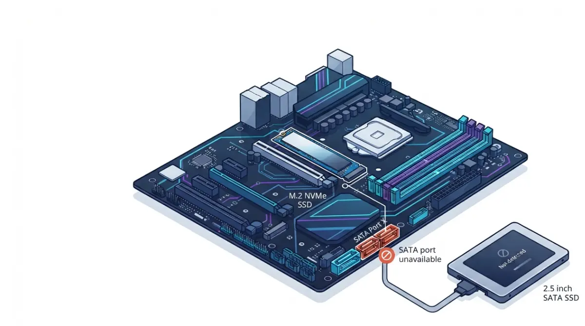 M.2 SSD installed on a motherboard causing a specific SATA port to become unavailable through shared connectivity