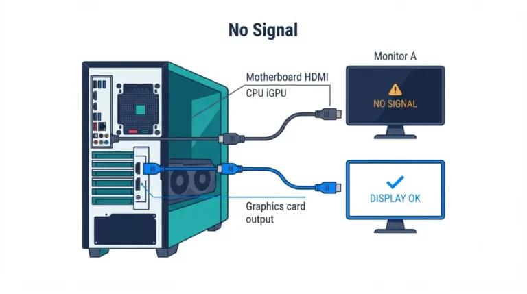 No Display from motherboard HDMI: monitor shows no signal while a dedicated graphics card output works