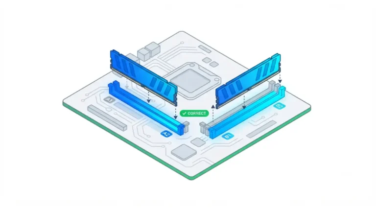 Correct RAM Slot configuration showing dual channel A2 and B2 positions on four-slot motherboard