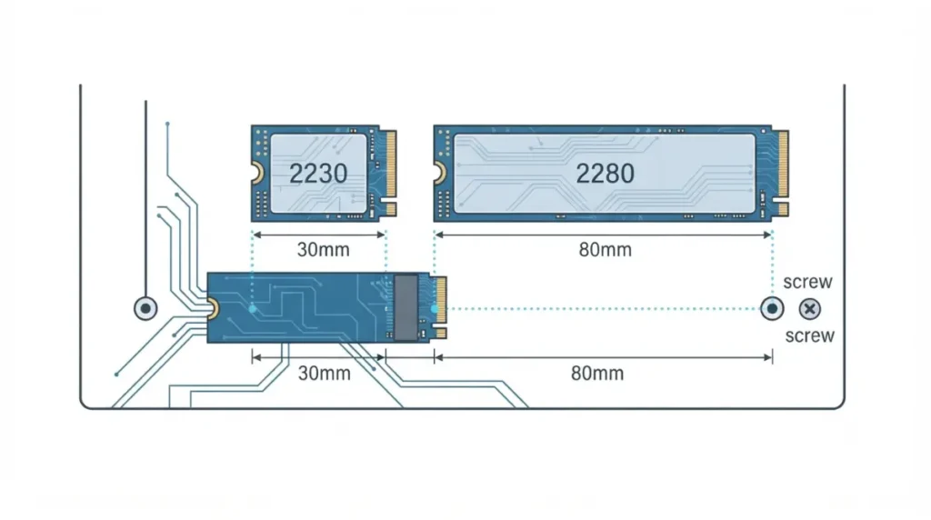 “M.2 NVMe slot in Steam Machine accepting both 2230 and 2280 SSD lengths with standoff screw positions”