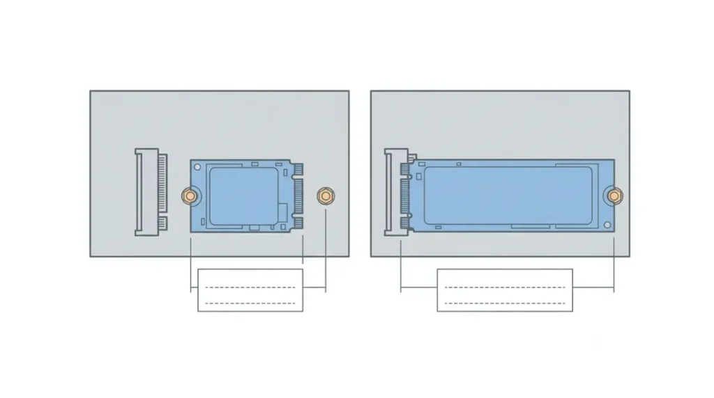 Machine SSD size comparison showing two M.2 NVMe drives beside a single slot