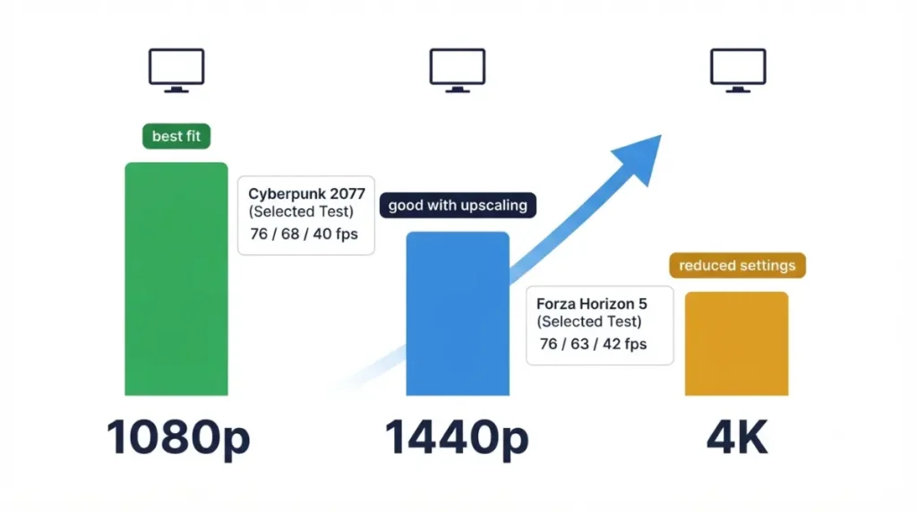 Steam Machine resolution chart showing 1080p and 1440p as better 8GB VRAM fits than 4K.