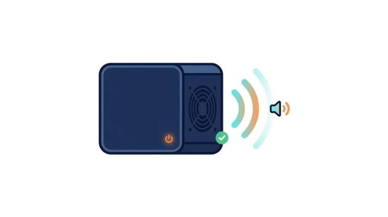 Quiet Steam Machine with gentle fan sound waves, illustrating whether Steam Machine fan noise is normal