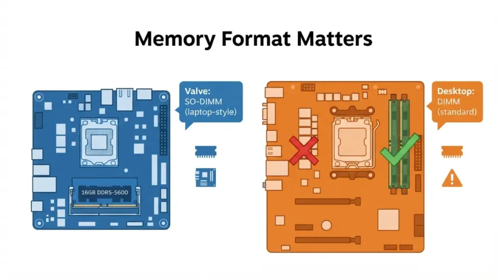 “Steam Machine SO-DIMM vs desktop DIMM memory compatibility illustrated guide”