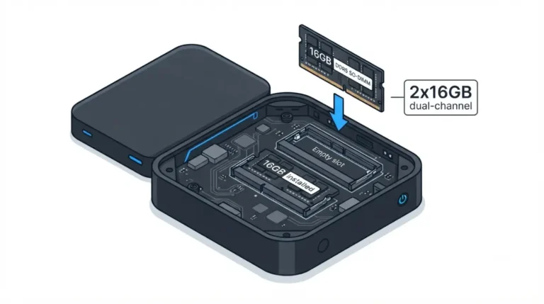 Steam Machine RAM upgrade showing one installed 16GB SO-DIMM and a second module for dual-channel memory