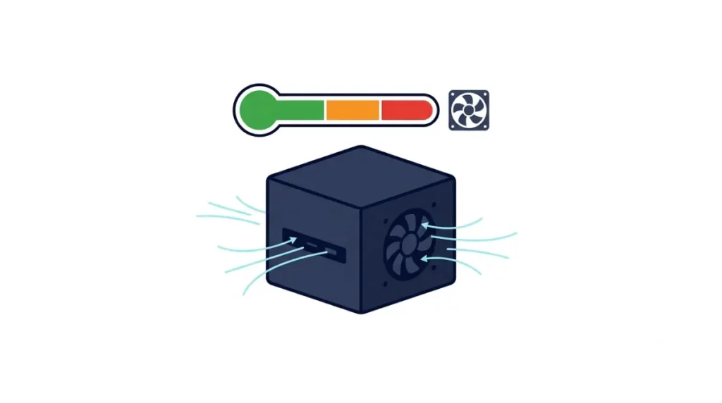 Vector gauge showing normal Steam Machine temperature and Steam Machine fan noise ranges during gaming